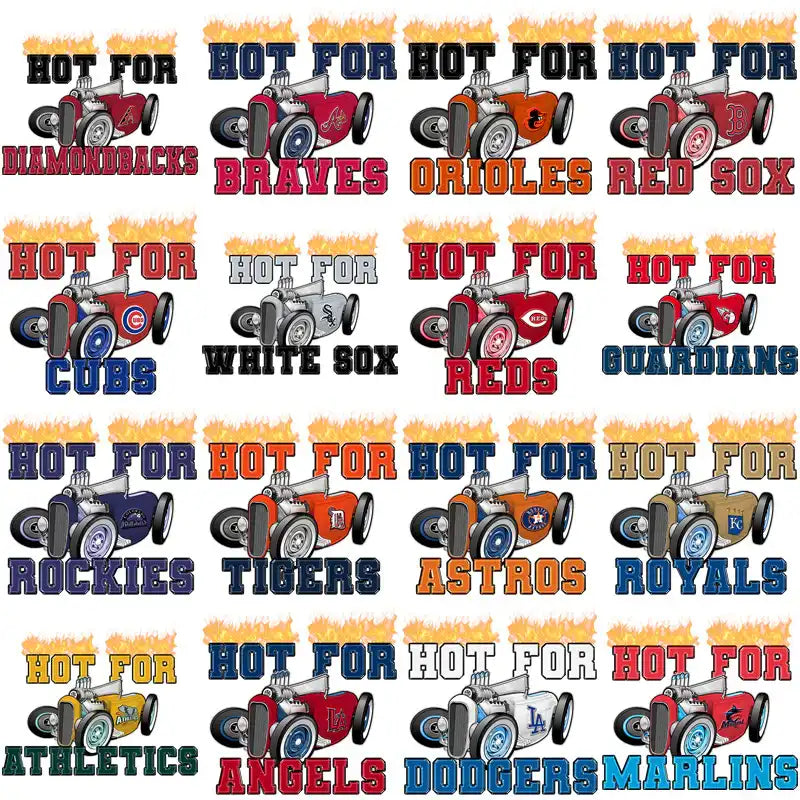 Hot Rods with MLB Team Logos for DTF/DTG Designs
