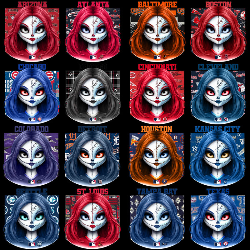 30 Baseball Teams Zombie Girl Designs Bundle PNG
