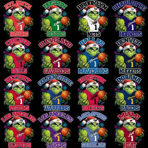 30 Basketball Teams Grinch Snowflakes Designs Bundle PNG