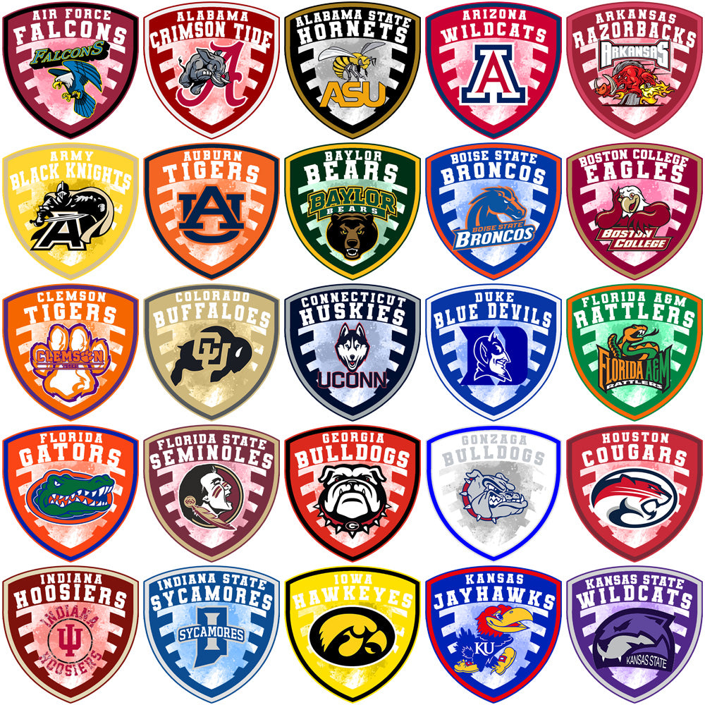 62 College NCAA Teams Shield Logo Designs Bundle PNG