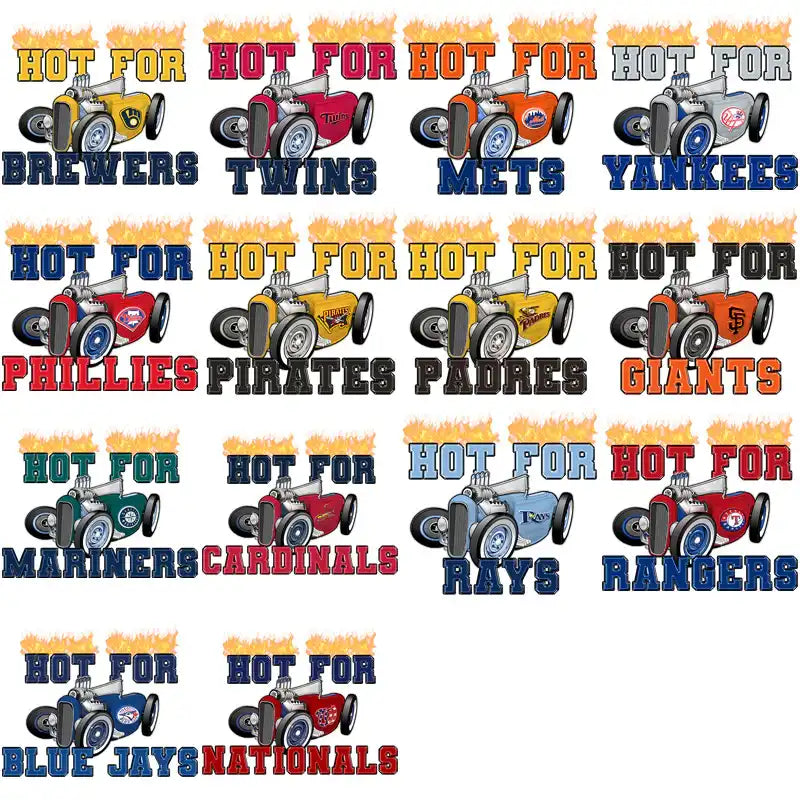 Hot Rod Race Car Designs for MLB Teams - Print-Ready Graphics