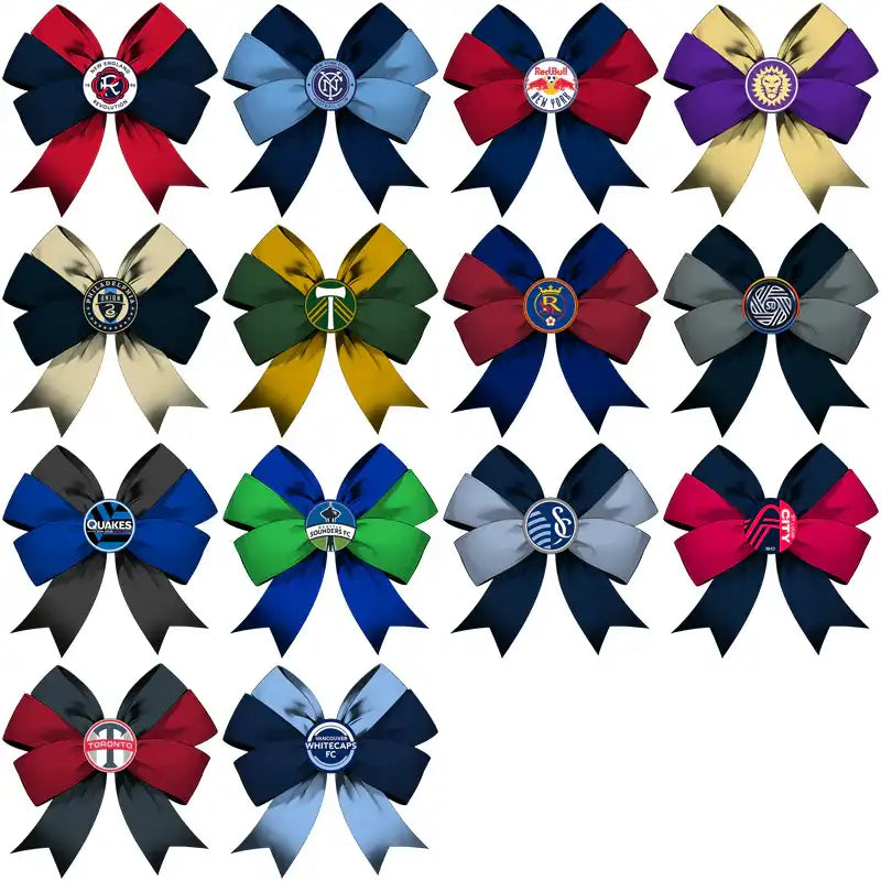 Colorful team logo bows for sports fans, perfect for DTF/DTG designs and embroidery projects.