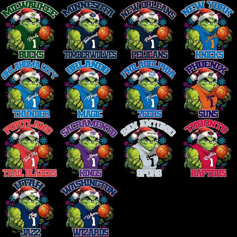 30 Basketball Teams Grinch Snowflakes Designs Bundle PNG