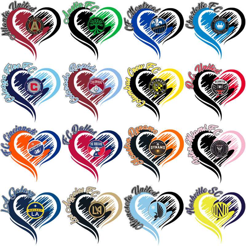 30 Soccer Teams Team Heart Designs Bundle PNG