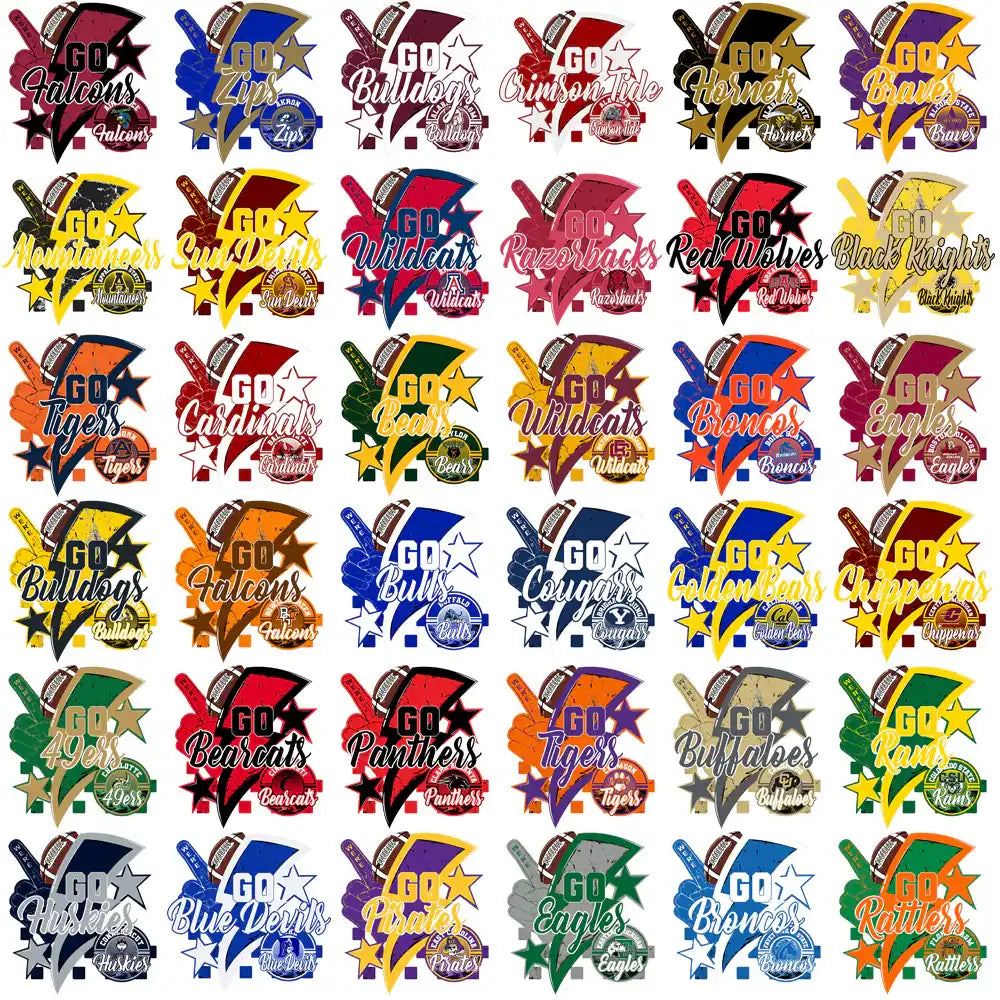 Go Team Sports Designs for DTF DTG Embroidery with Football Themes and Team Logos