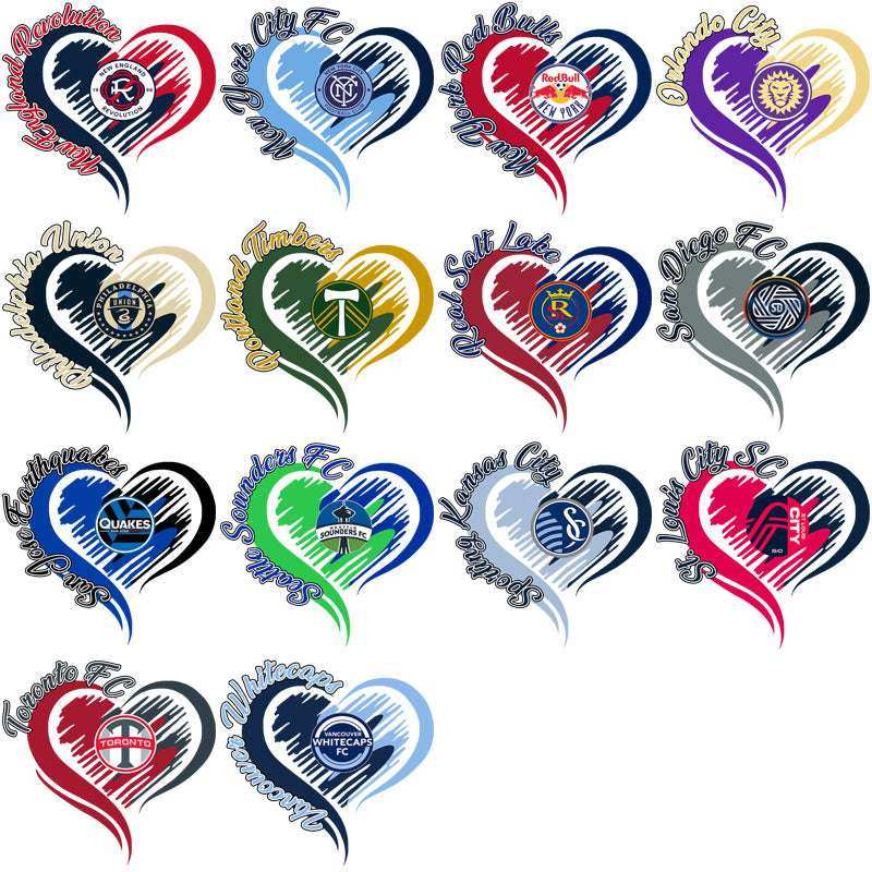 30 Soccer Teams Team Heart Designs Bundle PNG