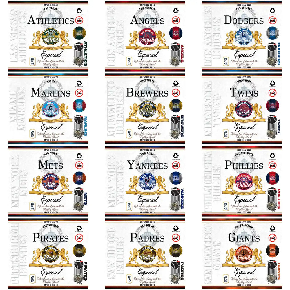 MLB team beer label designs for DTF, DTG, embroidery – print-ready PNG, SVG, PES bundles