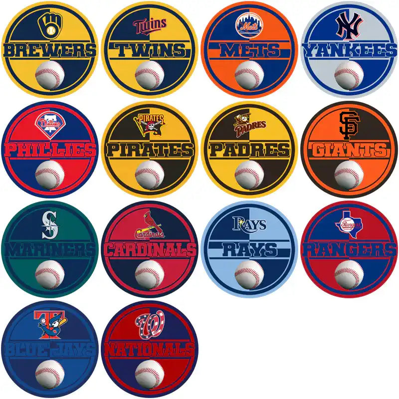 Baseball team logos with baseballs, print-ready designs for DTF, DTG, embroidery, and tumbler wraps.