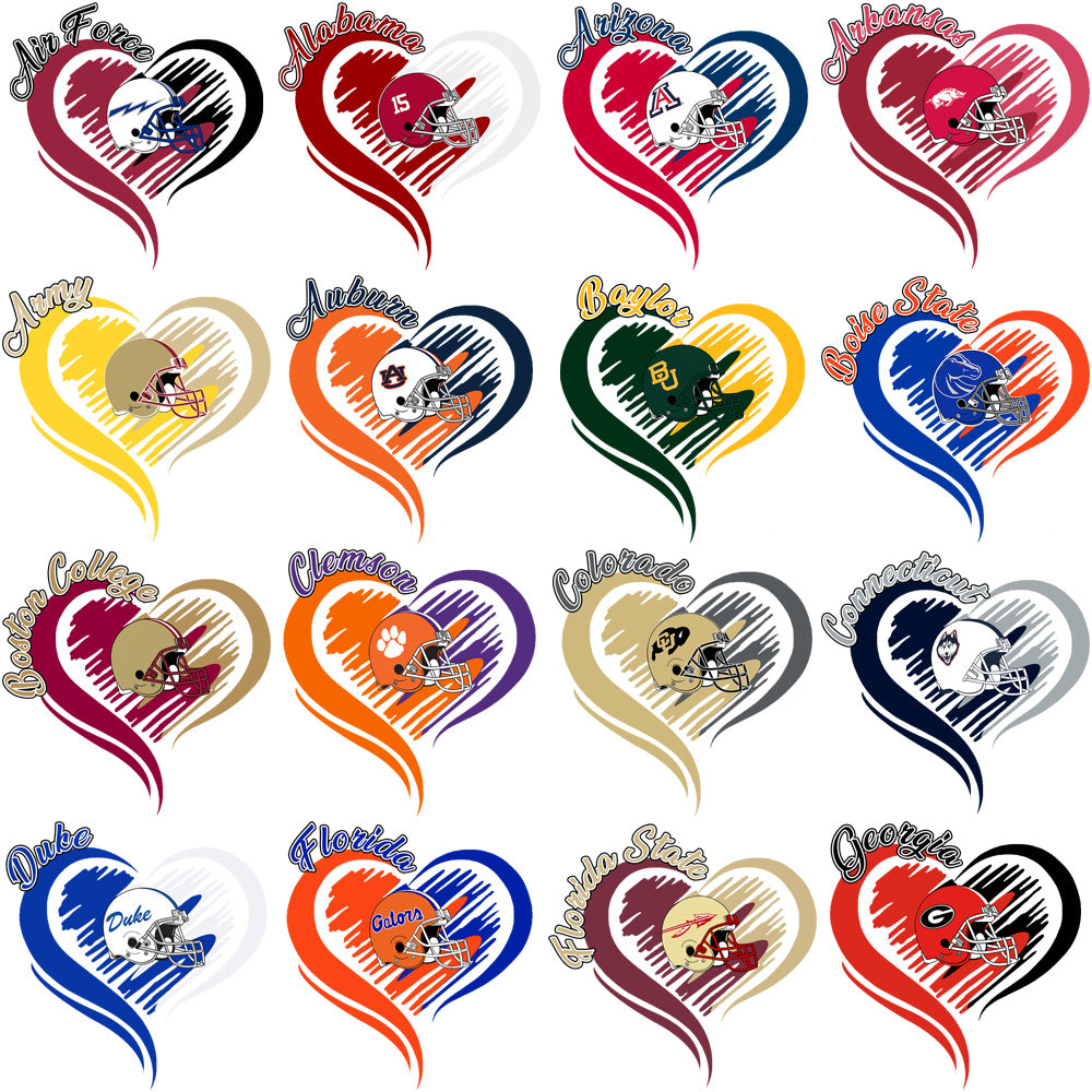 55 College NCAA Team Heart Designs Bundle PNG