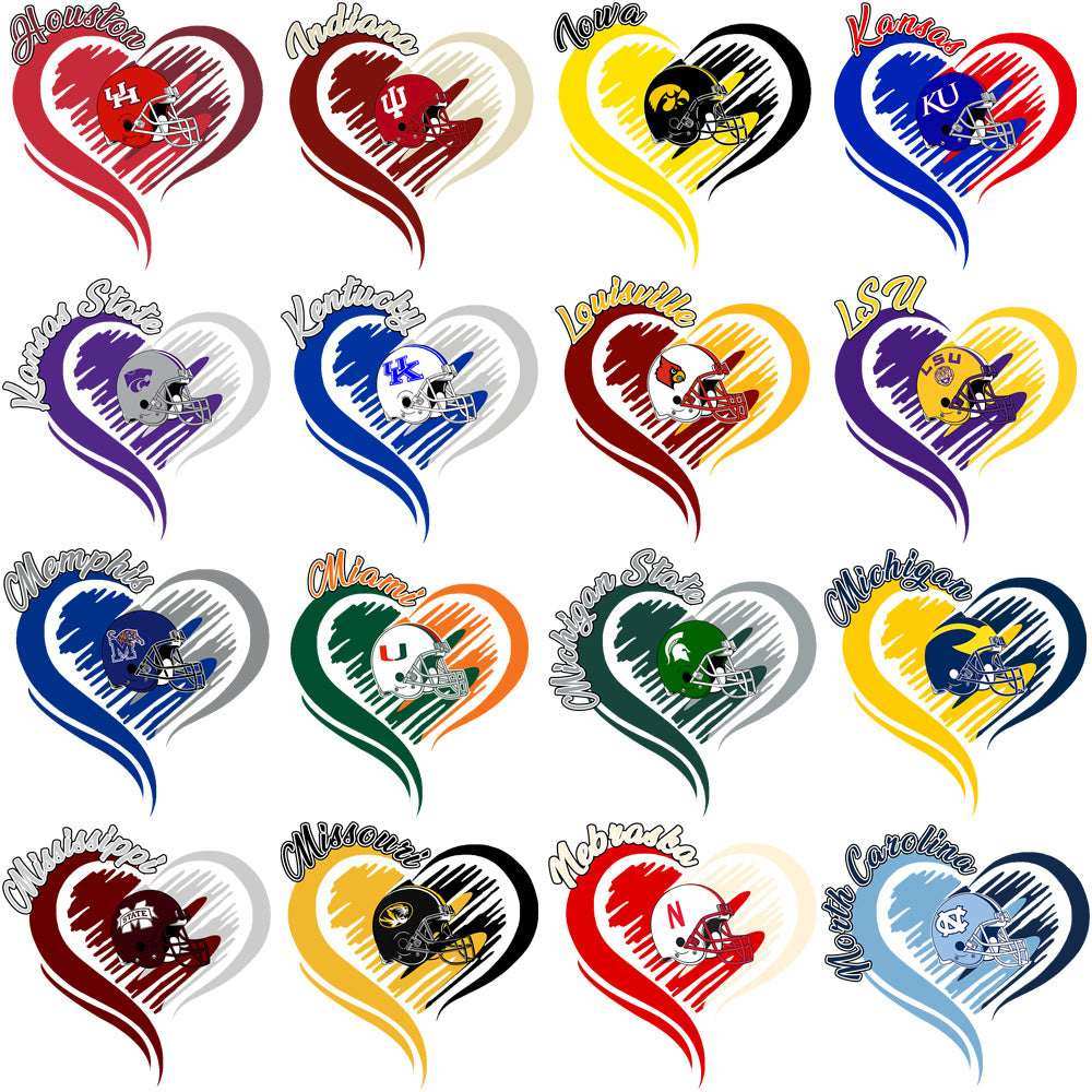 55 College NCAA Team Heart Designs Bundle PNG