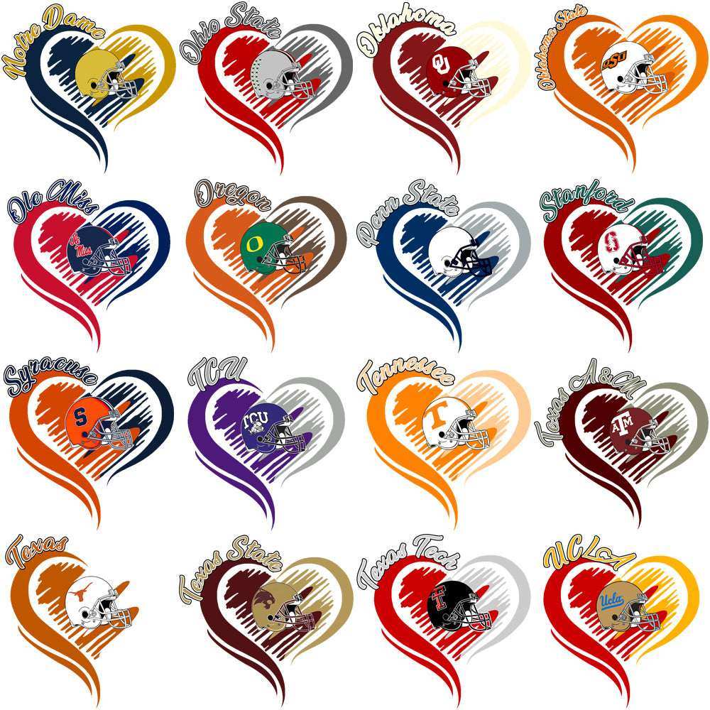 55 College NCAA Team Heart Designs Bundle PNG