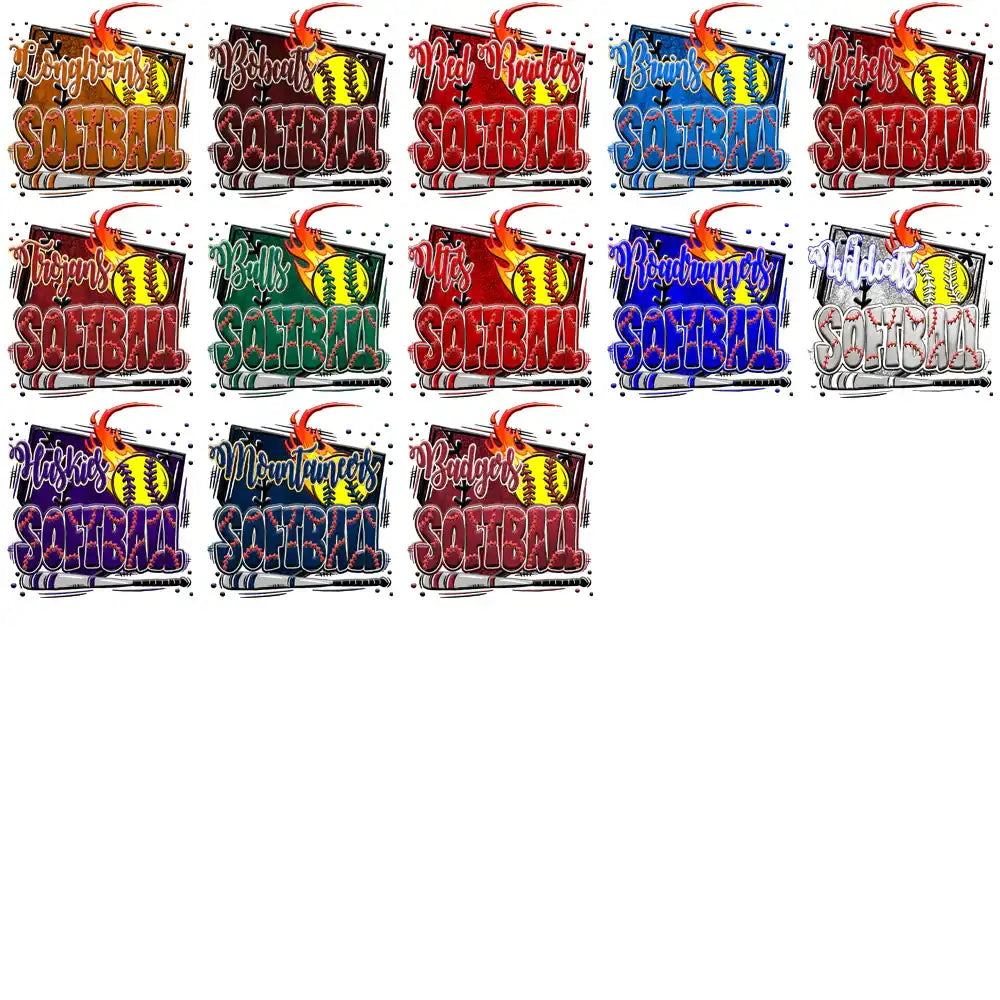 Softball team designs with flames, bats, and balls — print-ready PNG, SVG, PES for DTG/DTF & embroidery