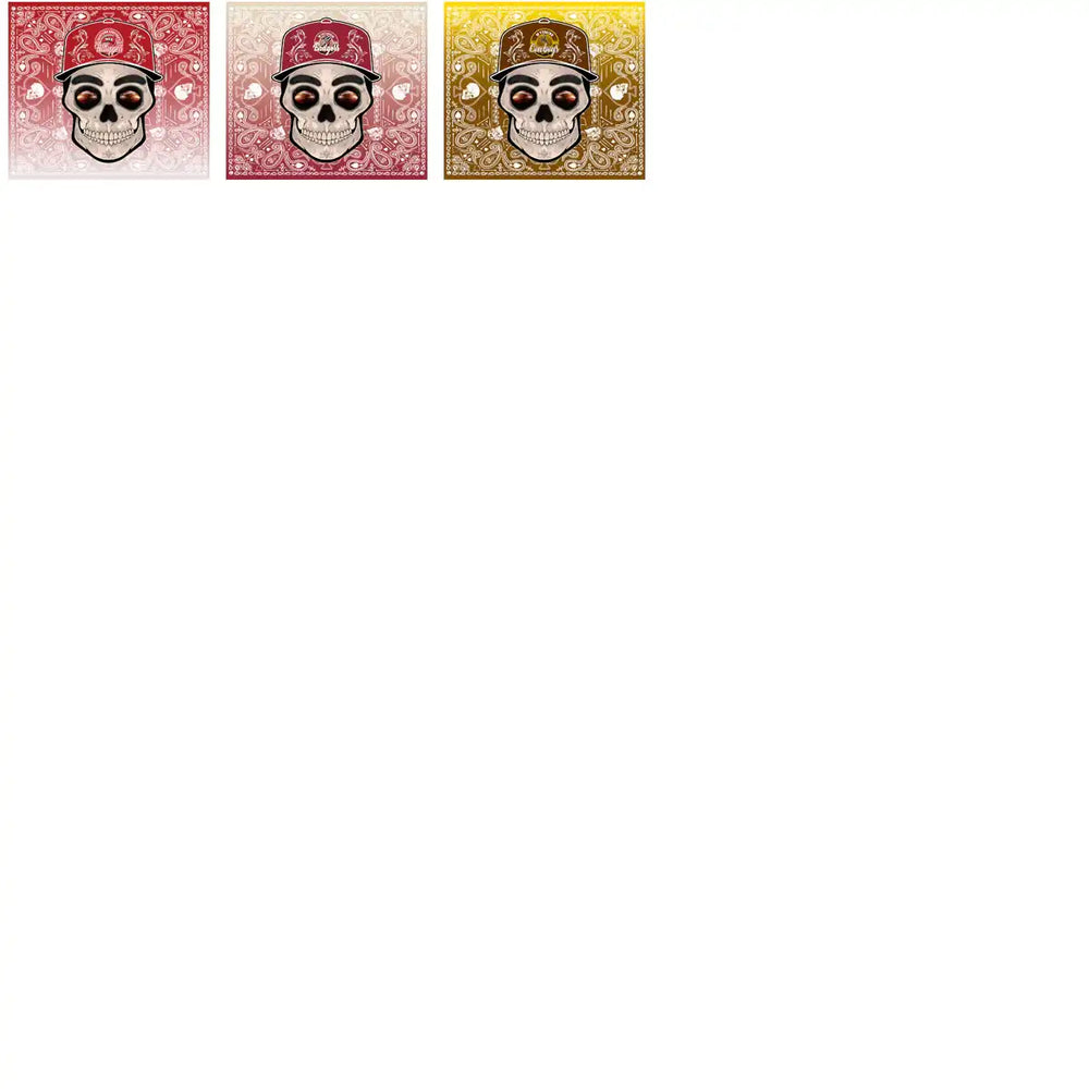 Skull wearing cap on patterned bandanas, print-ready designs for DTF DTG embroidery