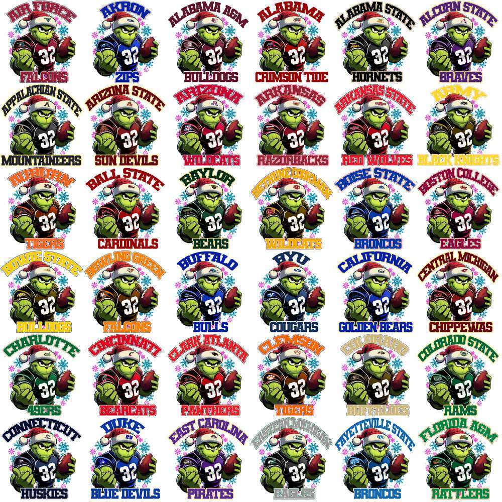 123 College NCAA Grinch Snowflakes PNG Designs Bundle
