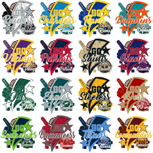 NFL team spirit designs for DTF/DTG, embroidery, and tumbler wraps with vibrant colors and logos