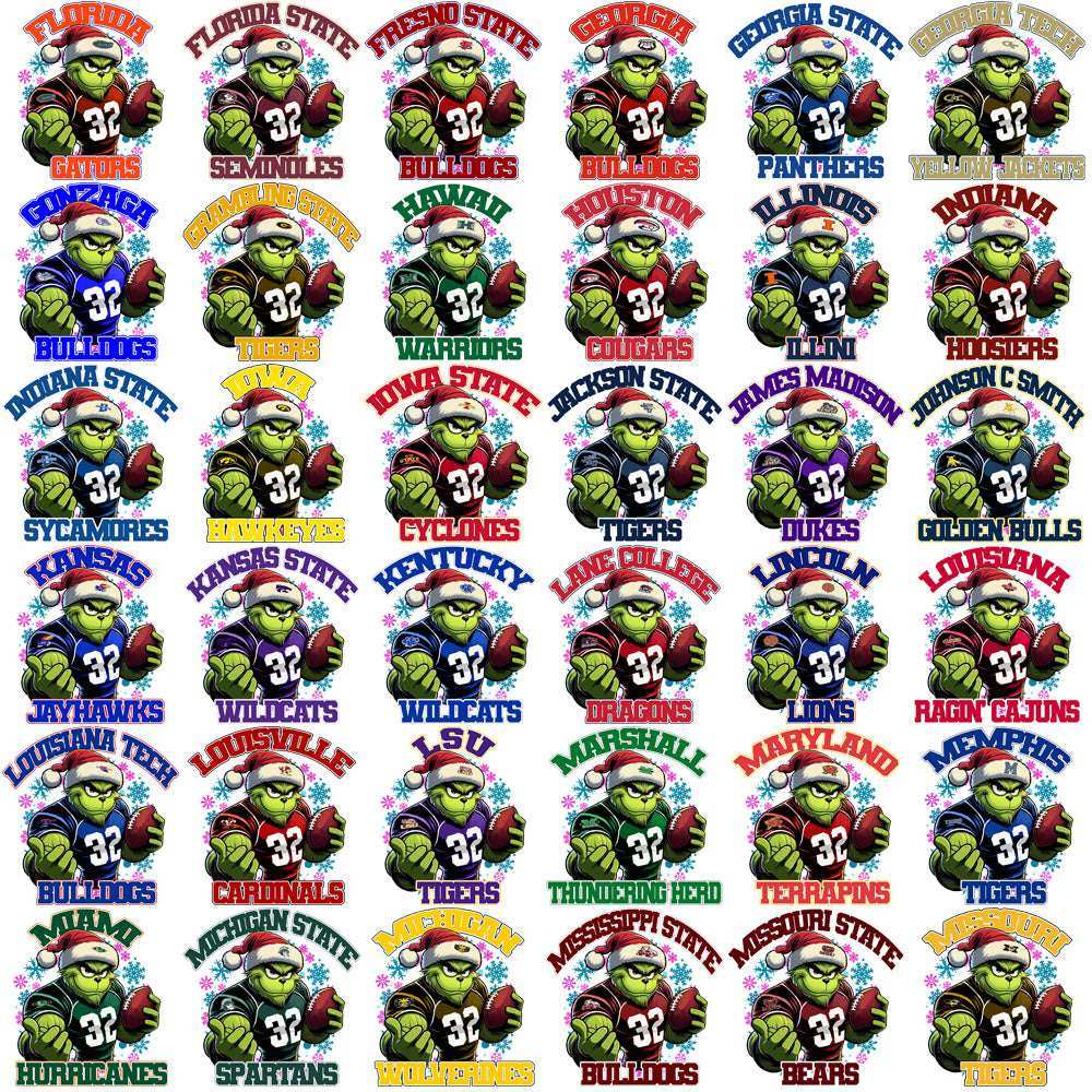 123 College NCAA Grinch Snowflakes PNG Designs Bundle