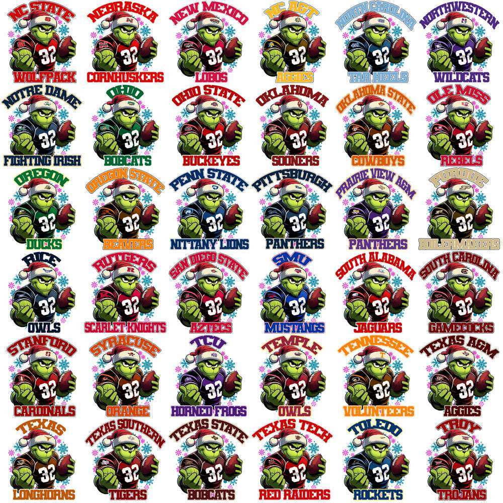 123 College NCAA Grinch Snowflakes PNG Designs Bundle