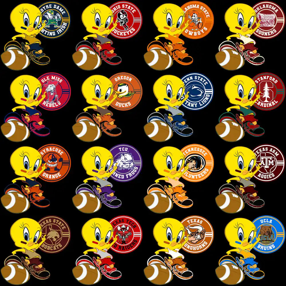 Tweety Bird college football designs for DTF DTG embroidery, print-ready PNG SVG PES, instant download