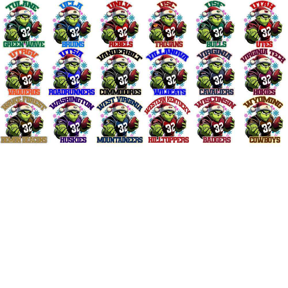 123 College NCAA Grinch Snowflakes PNG Designs Bundle