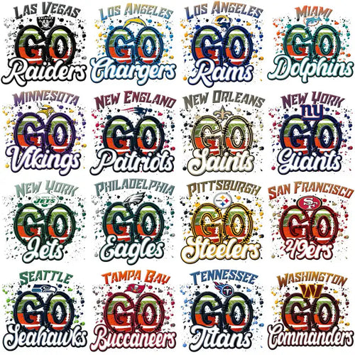 Go Team NFL designs for DTF/DTG, embroidery, tumbler wraps, print-ready PNG, PES, SVG