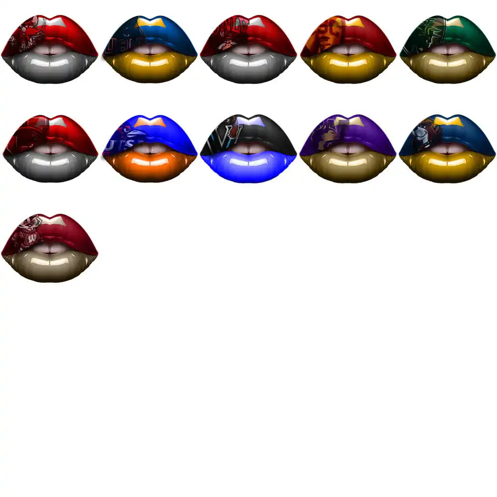Colorful lips with team logos, perfect for DTF/DTG and embroidery designs