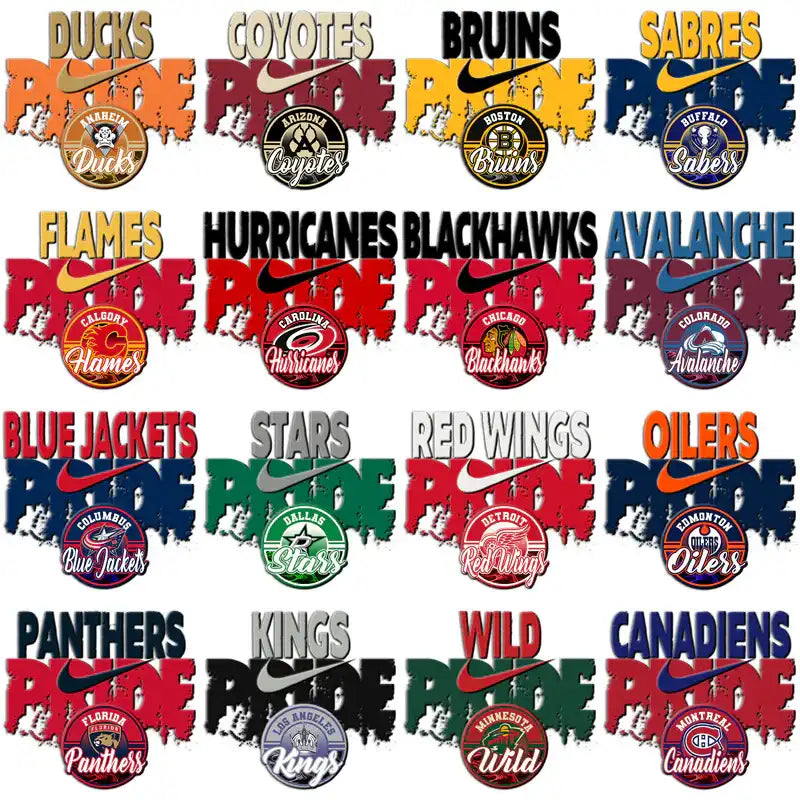 NHL team pride designs with Nike swoosh, print-ready for DTF, DTG, embroidery, and tumbler wraps