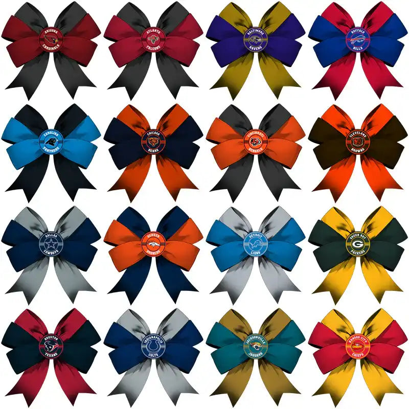NFL team logo hair bows in team colors for fans and game day accessories