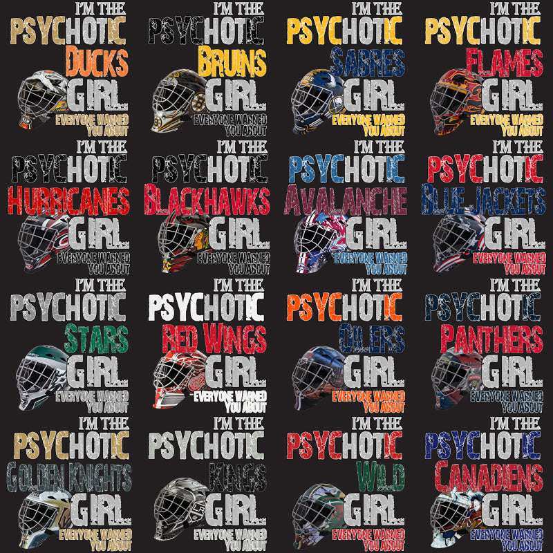 31 Ice Hockey Teams Psycho Girl Designs Bundle PNG