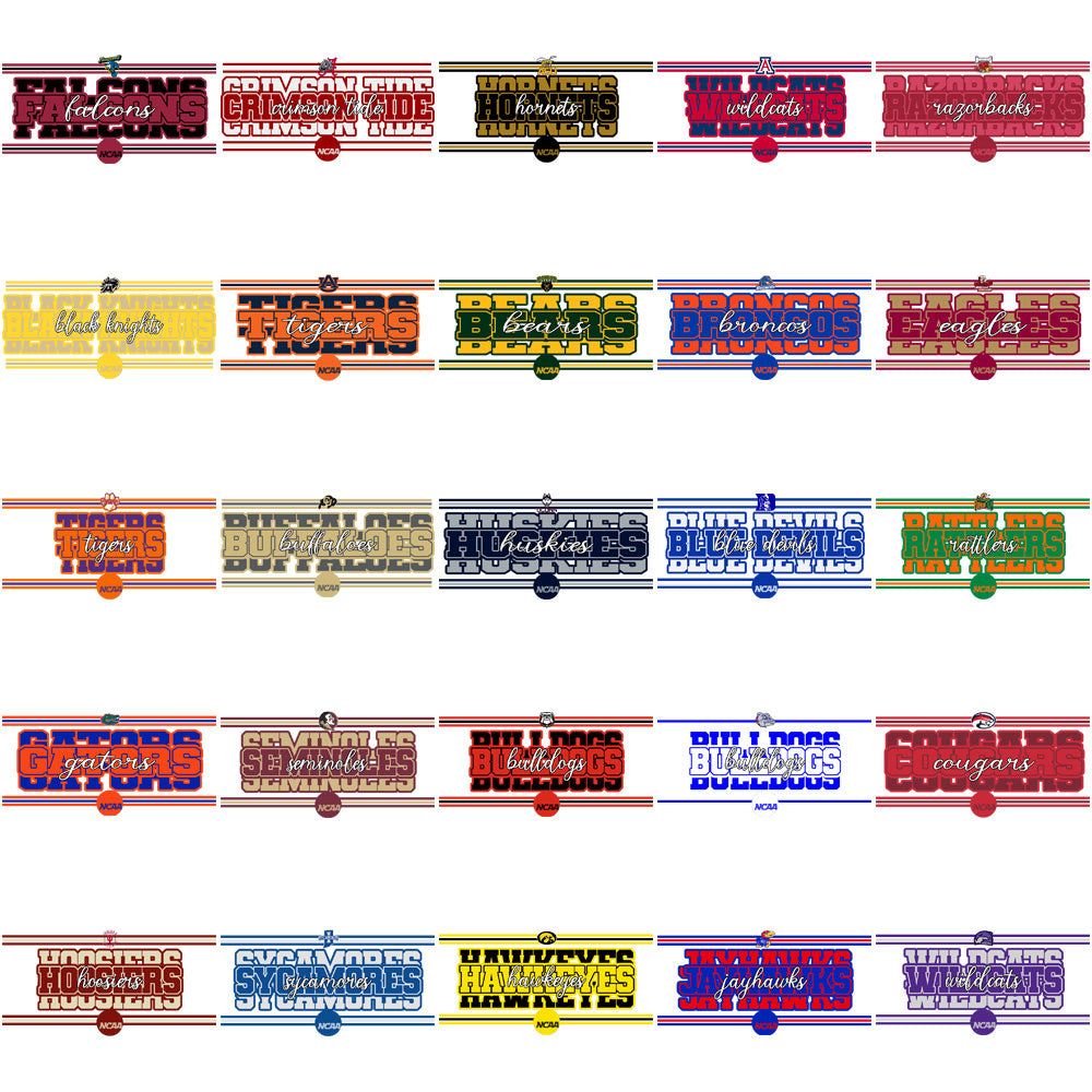 62 College NCAA Teams Team Name & Stripes Designs Bundle PNG