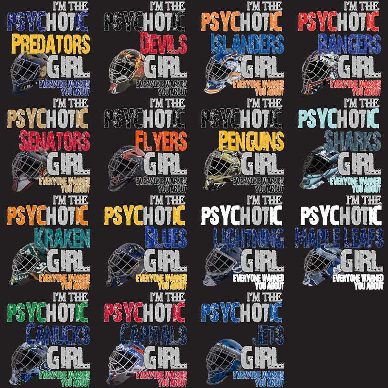 31 Ice Hockey Teams Psycho Girl Designs Bundle PNG