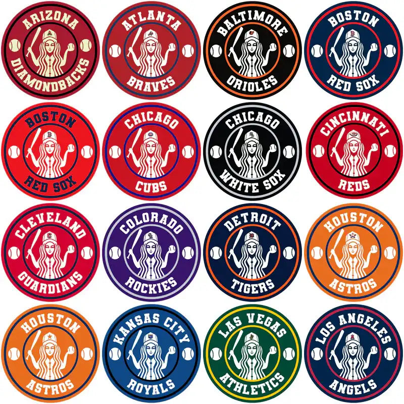 Baseball team logos with female mascot designs for DTF/DTG and embroidery use