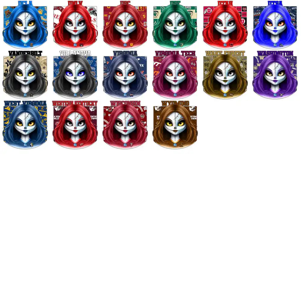 College team-themed Halloween witch designs for DTF, DTG, embroidery, and tumbler wraps