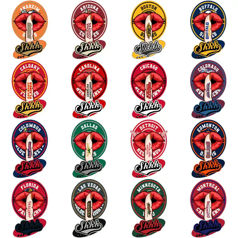 City-themed Shhh lip designs with team names, print-ready for DTF/DTG, embroidery, SVG, PNG