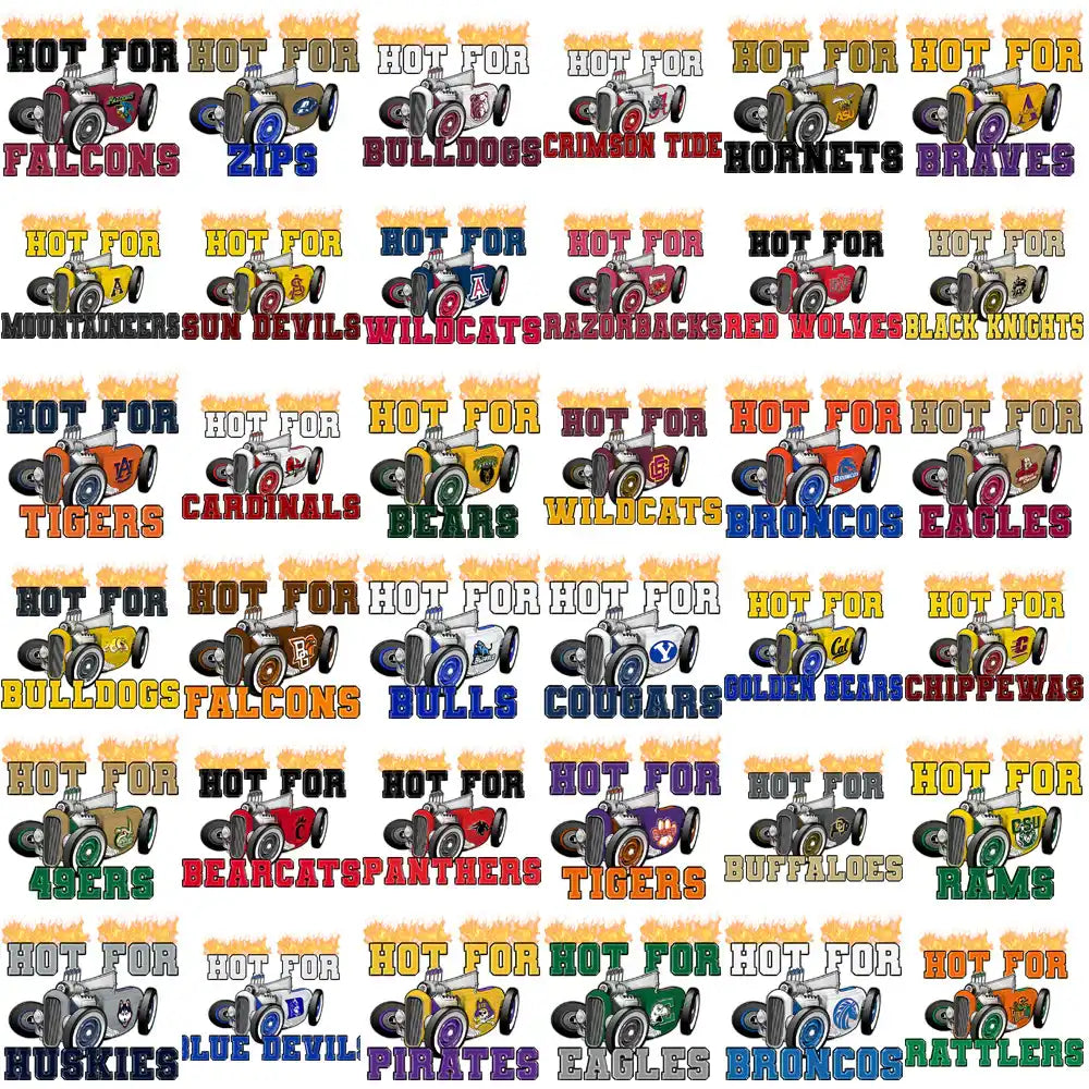 Hot Rod Racing Team Designs for DTF DTG Embroidery with Team Names and Flames