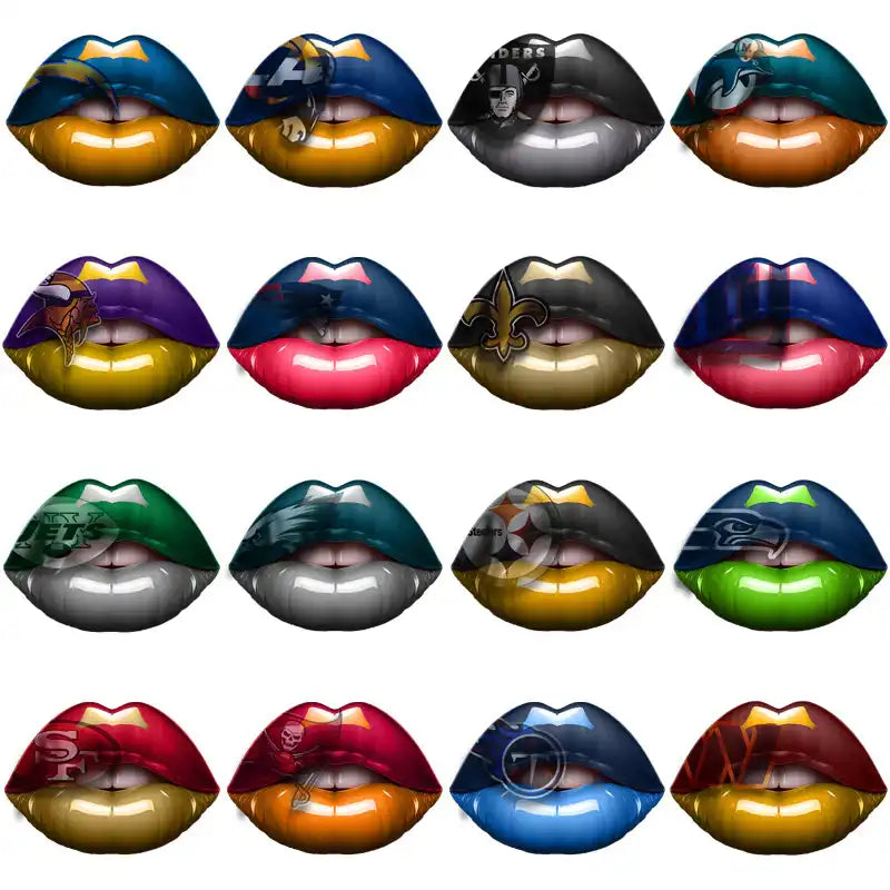 NFL team logo lips designs for DTF, DTG, embroidery, tumbler wraps – print-ready PNG, SVG, PES