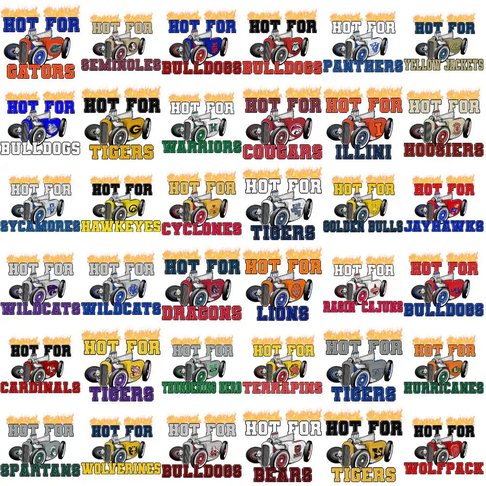 Hot Rod Race Car Designs for College Teams, Print-Ready PNG SVG for T-Shirts and Embroidery