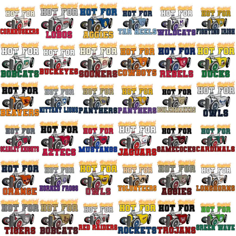 Hot Rod Race Car Designs for College Teams - Print-Ready PNG SVG for DTF DTG Embroidery