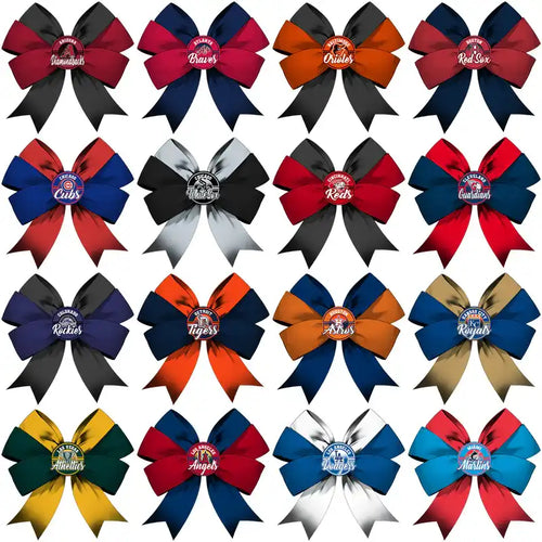 MLB team logo hair bows in vibrant colors for fans and game day accessories