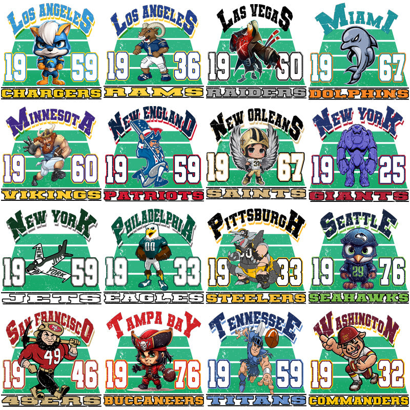 32 Football Teams Grunge Vintage Designs Bundle PNG