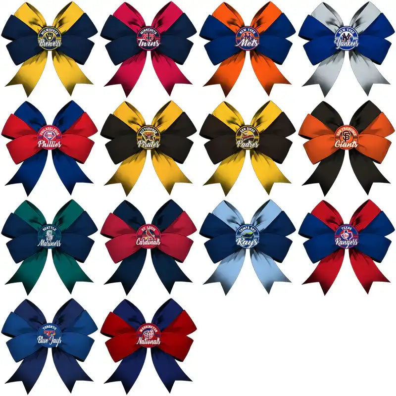 MLB team logo bows in vibrant colors for fan apparel and merchandise designs.