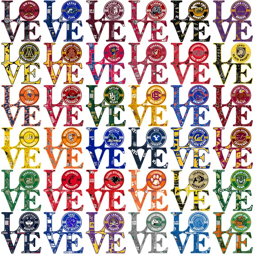 College team LOVE designs for DTF, DTG, embroidery — print-ready PNG, SVG, PES bundles