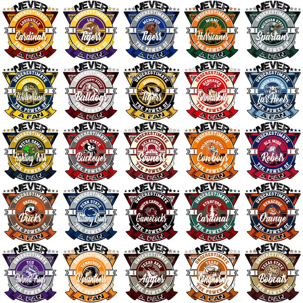 College sports fan designs for DTF, DTG, embroidery – print-ready PNG, SVG, PES bundles
