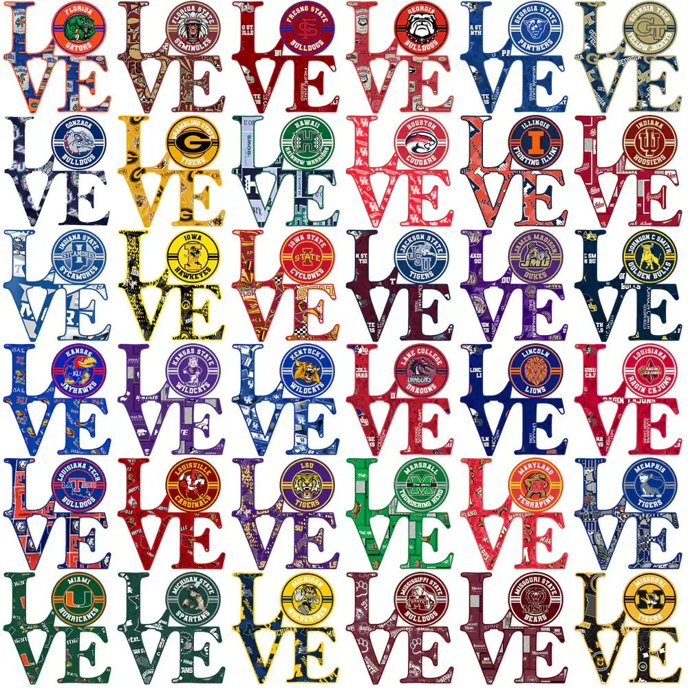 College team LOVE designs for DTF, DTG, embroidery — print-ready PNG, SVG, PES bundles