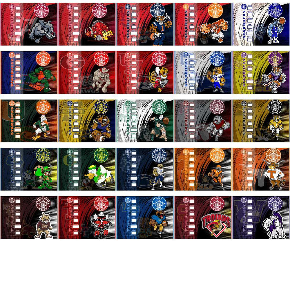 24 NCAA College Sports Starbucks Wraps Tumbler Wrap Bundle JPG