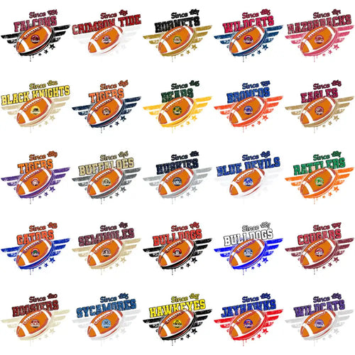 Football team logos with winged designs, vintage style, print-ready for DTG/DTF, embroidery, tumbler wraps