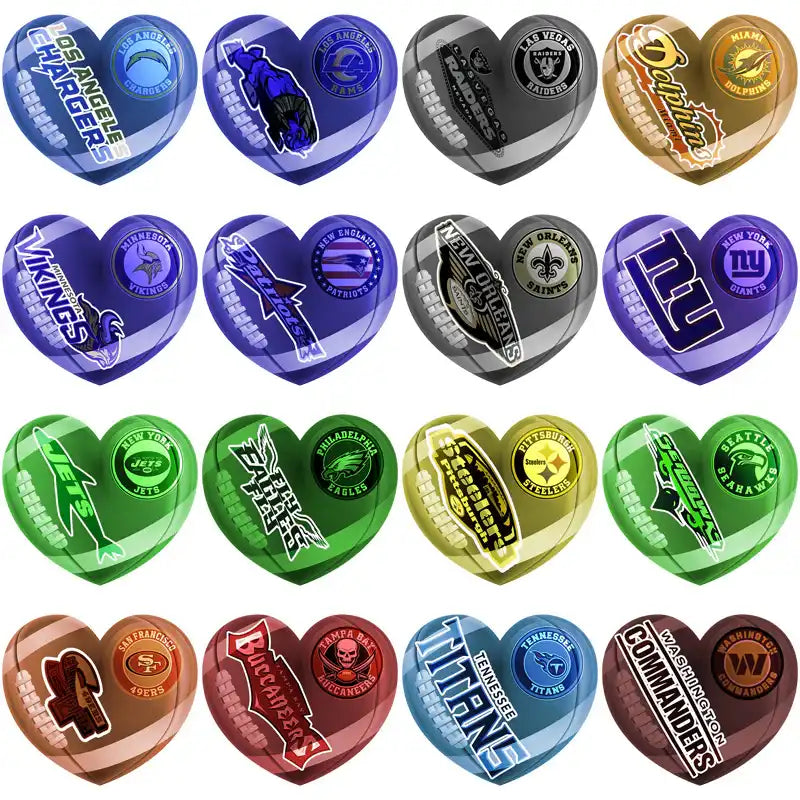 Heart-shaped NFL team logos for DTF/DTG designs, print-ready PNG, SVG, PES, instant download