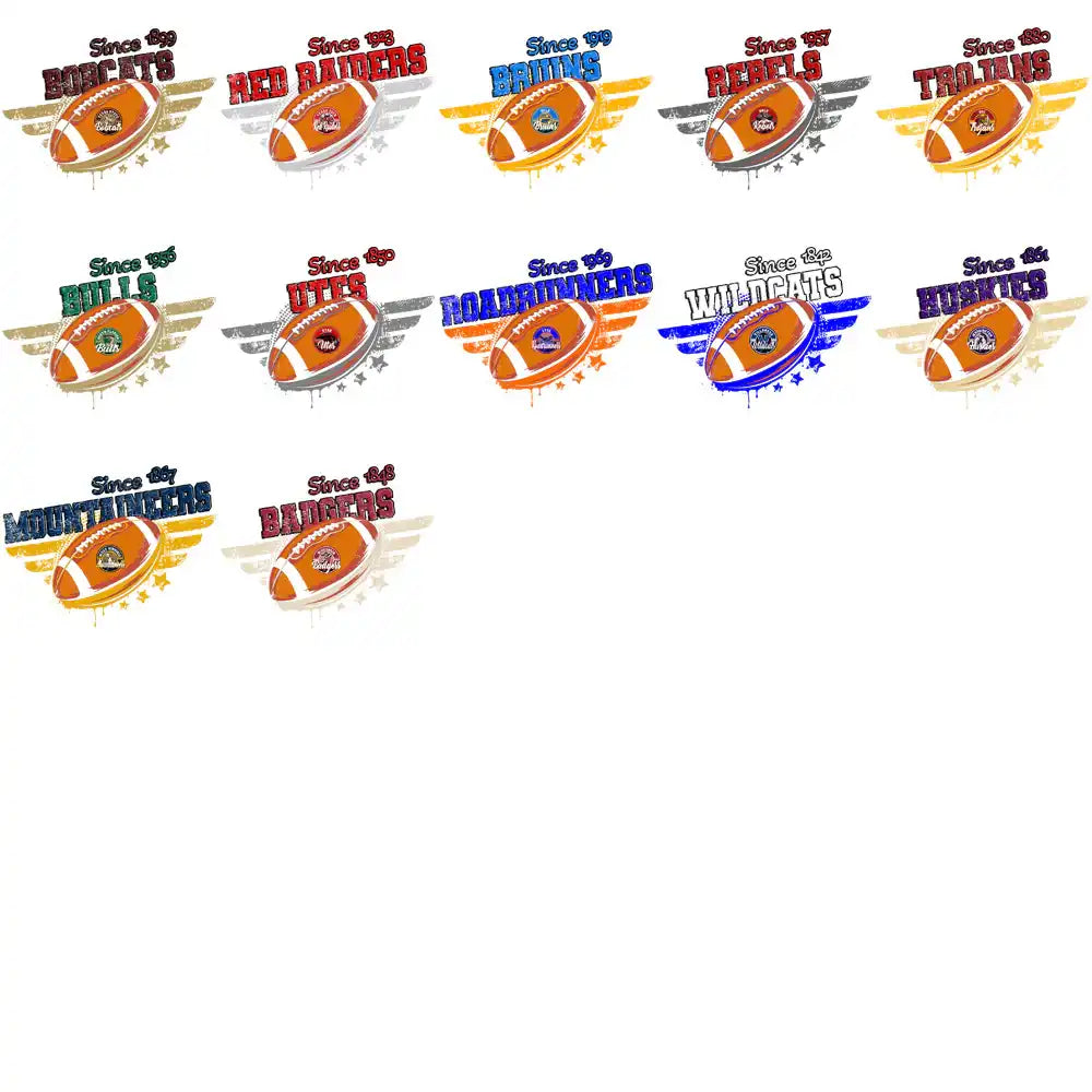 Football team logos with wings and vintage text, print-ready for DTF, DTG, embroidery designs