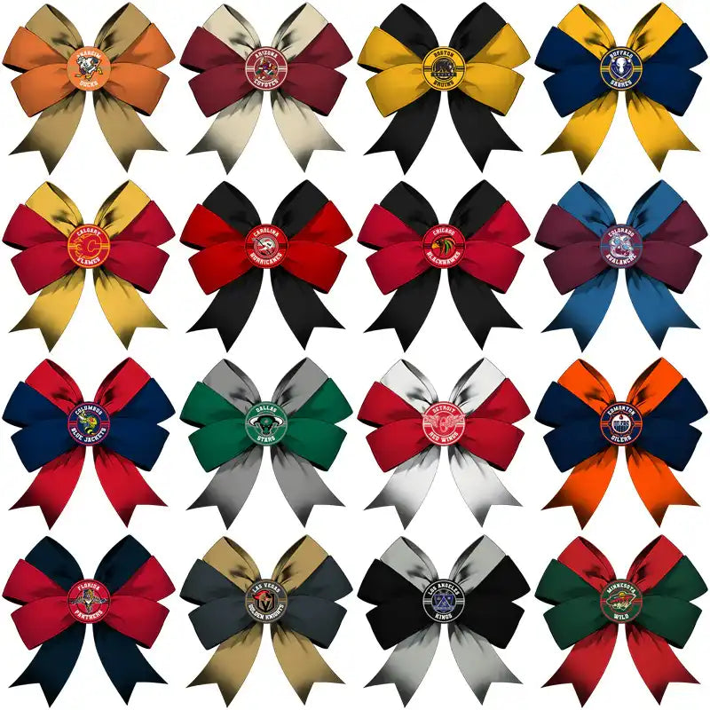 NHL team ribbon bows in team colors, print-ready for DTF/DTG or embroidery designs