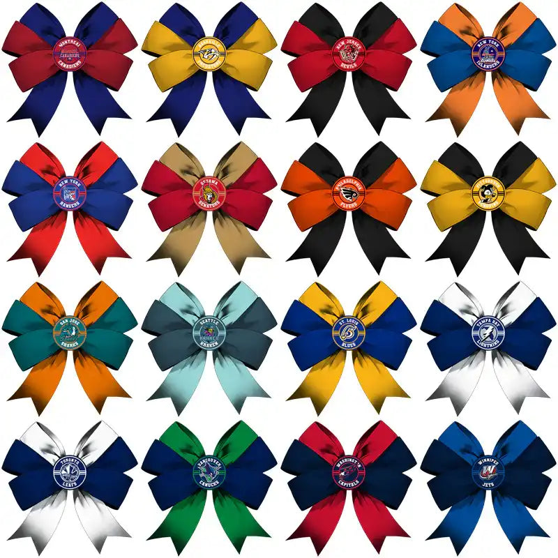 NHL team logo cheer bows in team colors, perfect for DTF/DTG and embroidery designs