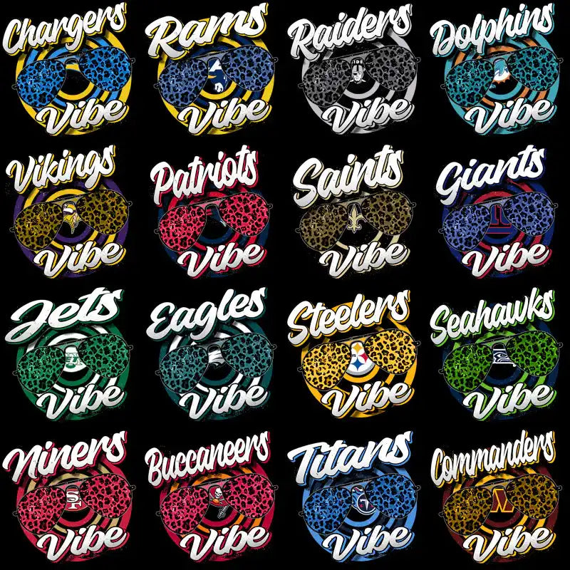 NFL team vibe designs with leopard print sunglasses, print-ready for DTF DTG embroidery